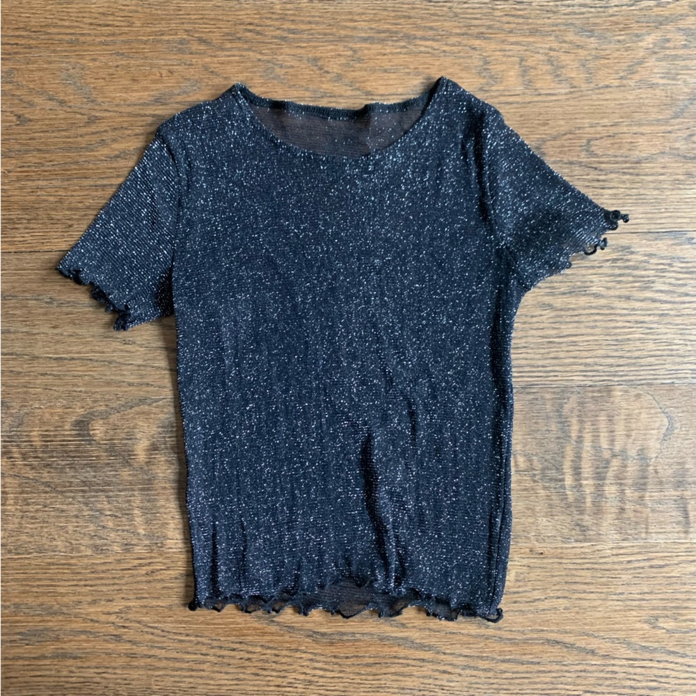 Black Sparkly Sheer Top | Size S